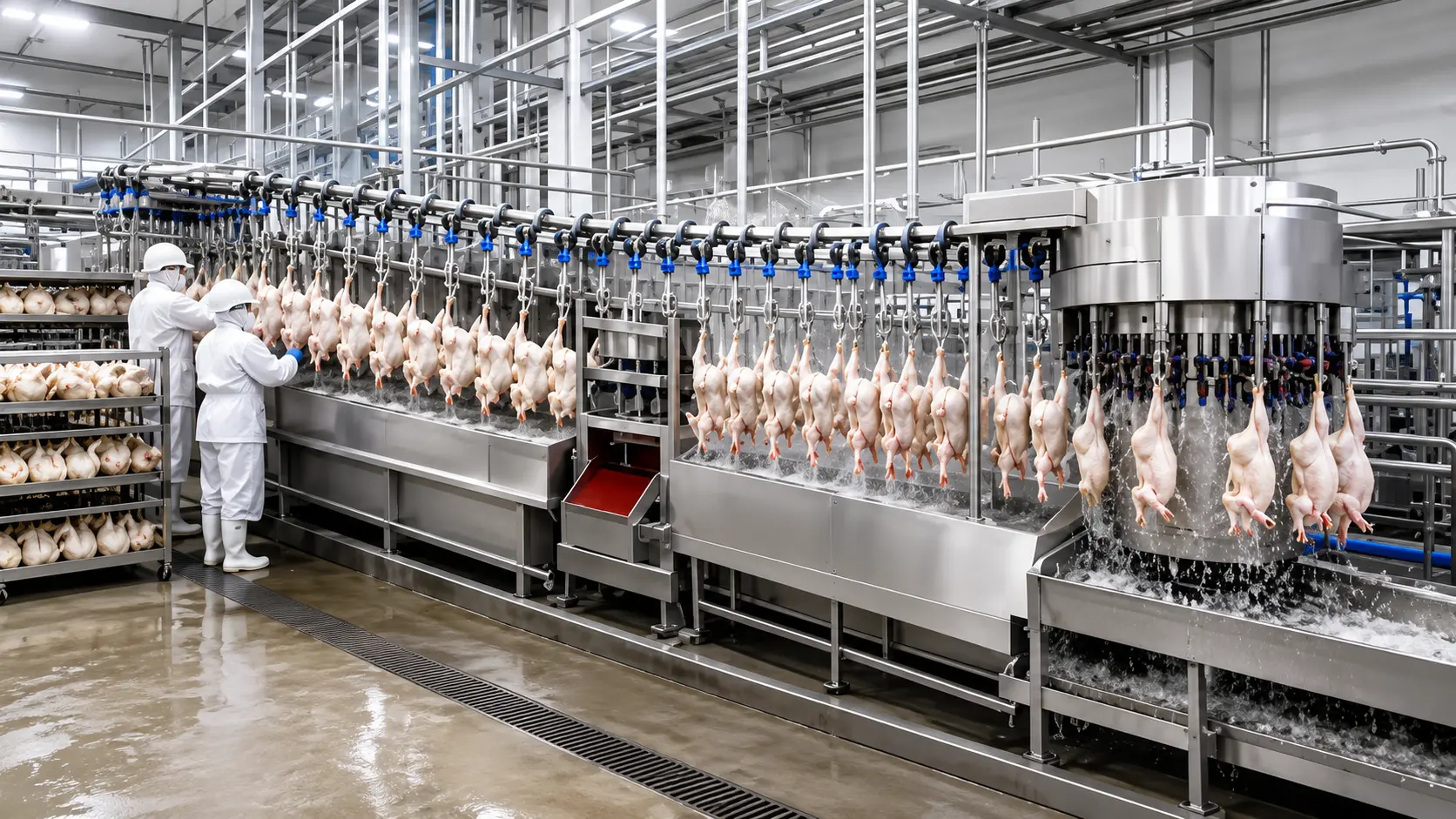 Proses pengolahan ayam di area produksi